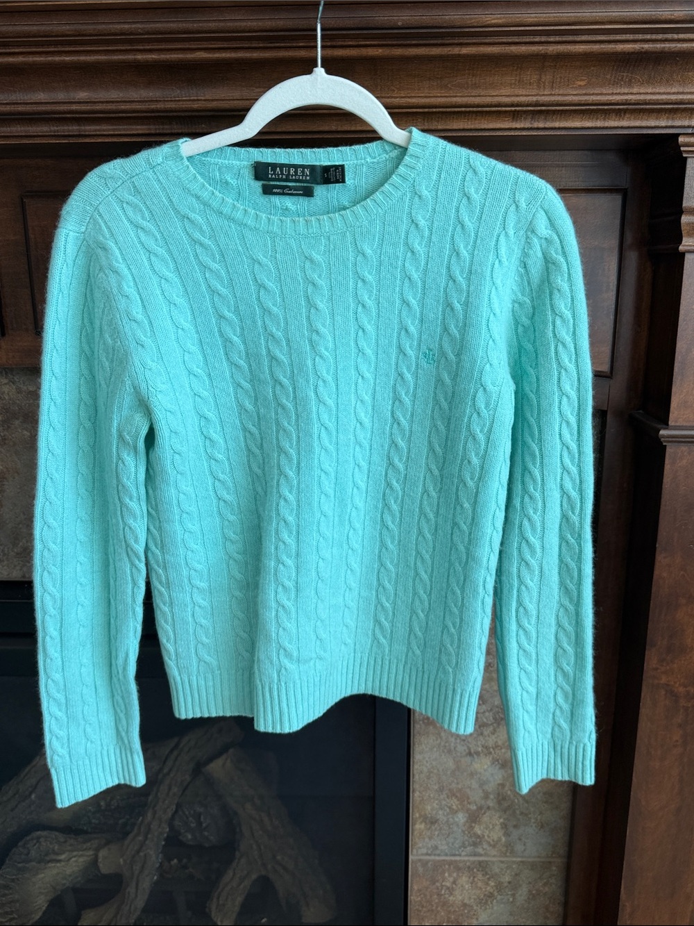 Lauren Ralph Lauren Mint Cable-Knit 100% Cashmere Sweater Small Classic preppy